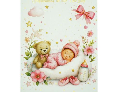 Sleeping Baby Girl and Teddy