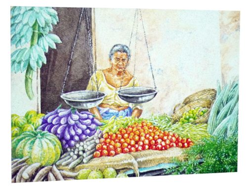 15 CAC SG –  Traditional Sri Lankan Village Market Woman Painting